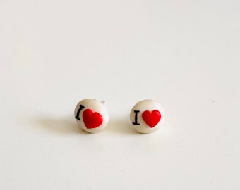 I Love You Earrings/ Clay Earrings/ Stud Heart Earrings