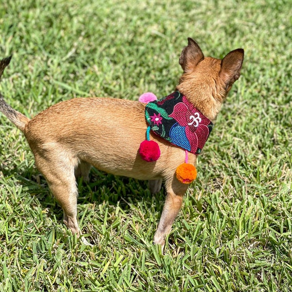 Pom Pom Bandana/ Dog Bandana/ Colorful Dog Bandana/ Mexican Dog Bandana