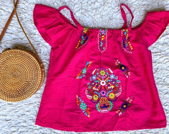 Mexican Shoulder Blouse/ Embroidered Blouse/ Flower Blouse/Mexican Blouse/ Floral Blouse/ Latin Blouse