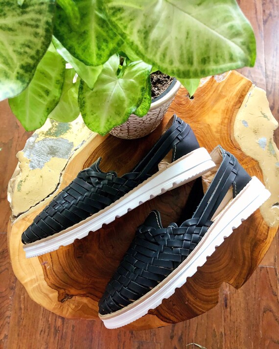 Huaraches negros con plataforma / Mujeres Huaraches Mexicanas | Etsy México