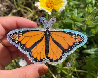 Monarch Butterfly Holographic Sticker, 4" Durable Vinyl for Waterbottle or Laptop