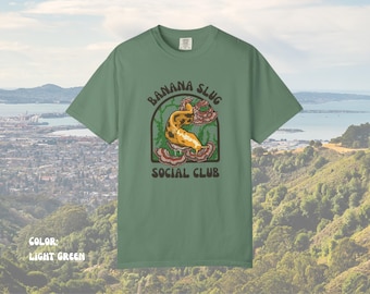 Camiseta del Club de las Babosas Sociales Banana / Camiseta para amantes de la naturaleza de California, 100 % algodón, biodiversidad del bosque de secuoyas, gráfico de la babosa de Santa Cruz