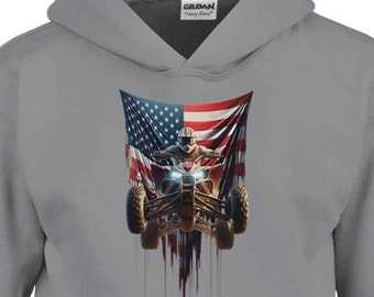 Camiseta con la bandera de vehículos todo terreno de cuatro ruedas, bandera de piloto de cuatriciclo todoterreno, conducción por senderos, todoterreno, sudadera clásica para niños