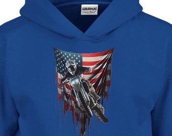 Sudadera con capucha para motocross todoterreno, bandera de motocross, para montar en moto, para aventuras en moto, clásica para niños