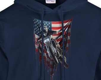 Sudadera con capucha unisex clásica con bandera de motocross, para motociclistas de cross, para montar en senderos, para entusiastas de las motos de cross