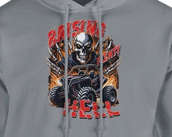 Sudadera con capucha todoterreno Raising Hell / Camiseta de aventura SXS Side-by-Side / Camiseta de carreras todoterreno audaz para entusiastas de los vehículos todo terreno / Sudadera con capucha unisex