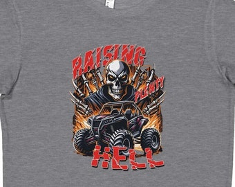Camiseta todoterreno Raising Hell / Camiseta de aventura SXS Side-by-Side / Camiseta de carreras todoterreno atrevida para vehículos todo terreno / Camiseta de cuello redondo premium para niños