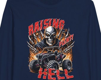 Camiseta todoterreno Raising Hell / Camiseta de aventura SXS Side-by-Side / Camiseta de carreras todoterreno atrevida para vehículos todo terreno / Camiseta clásica unisex de manga larga