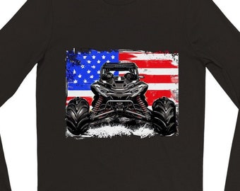 Flag Ride lado a lado ATV UTV 4x4 Off Road Trail Riding Regalo Dirt Offroad Mud Ride Camiseta America Tee Premium Unisex Camiseta de manga larga