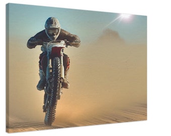 Lienzo de dunas de motos de cross / Arte mural de conducción en arena todoterreno / Decoración de aventuras de motocross / Sendero del desierto / Lienzo