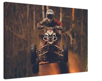 Lienzo de cuatriciclo para senderos, arte de pared para motocicletas todoterreno, decoración de aventuras de motocross, regalo para motociclistas de cross, lienzo