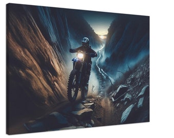 Arte mural para montar en moto todoterreno / Conducción nocturna en motocicleta / Regalo para motociclista todoterreno / Impresión en lienzo