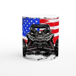 Flag Ride Coffee Cup Side by Side Mug ATV UTV 4x4 Off Road Trail Riding Gift Dirt Offroad Ride America  White 11oz Ceramic Mug