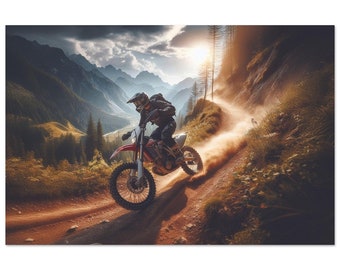 Póster de aventura en moto de cross / Regalo de moto todoterreno de dos ruedas / Póster de conducción en pista única / Impresión de arte clásico Póster clásico de papel semibrillante