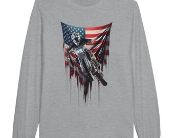 Camiseta de motocross todoterreno con bandera de motocross, camiseta de trail, camiseta de manga larga unisex clásica con bandera de motocross