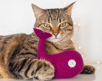 Felted Wool Whale Cat Toy: Organic Catnip Kicker, Boysenberry Purple