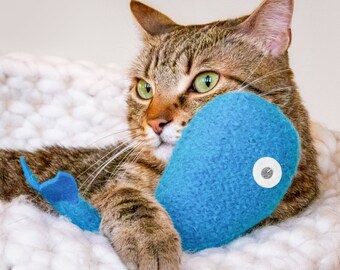 Felted Wool Whale Cat Toy: Organic Catnip Kicker, Pool Blue