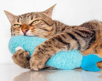 Fish Cat Toy: Felted Wool Organic Catnip Kicker, Ice Blue - Main Image