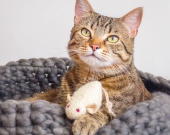 Felted Wool Mouse Cat Toy: Organic Catnip Kicker, Ivory White
