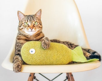 Jumbo Catnip Fish. Wool Cat Toy. Green Tea Color. Organic Catnip. Organic Catnip. Luxury Cat Toy. Catnip Kicker. Large Kicker. Catnip Fish