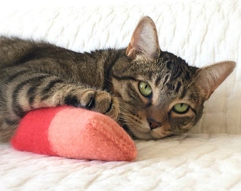 Cat Toy. Catnip Toy. Organic Catnip. Red + Coral Cat Toy. Wool Cat Toy. Cat kicker. Large Catnip Kicker. Red Cat Toy