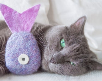 Organic Catnip Fish Toy: Lilac Purple Felted Wool Cat Kicker, Valerian Option