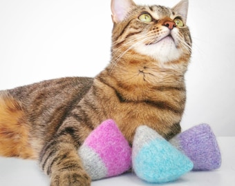 Felted Wool Catnip Toy Minis: Pastel Colors, Organic Catnip (Pack of 3)