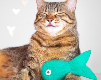 Organic Catnip Fish Toy: Aquamarine Felted Wool Cat Kicker, Valerian Option