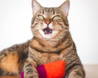 Large Felted Wool Cat Kicker, Organic Catnip, Magenta Purple and Orange