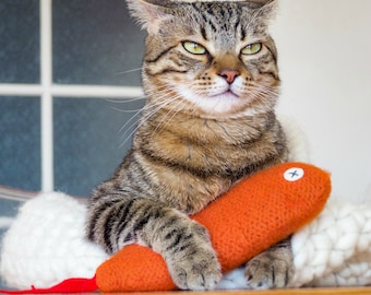 Fish Cat Toy: Felted Wool Organic Catnip  Kicker, Orange