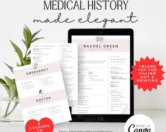 Printable Medical History. Personal Health History made elegant and editable.