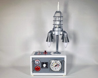 Retro Rocket Lamp, Retro Rocket Clock, Retro Rocket, Lamp, Clock, WHITE