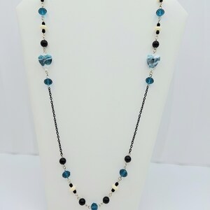 Long Blue Heart Beaded Women&#39;s Necklace Set, Single Strand Necklace, Jewelry Sets
