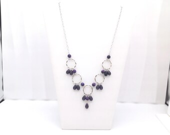 Dark Purple Beaded Circle Teardrop Necklace: Women's Jewelry