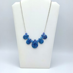 Blue Purple Teardrop Women&#39;s Necklace, Handmade Polymer Clay Necklace, Bib Pendant Necklace, Polymer Clay Jewelry, CharmedByRebecca