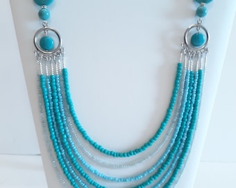 Blue Multi Strand Women's Fashion Necklace