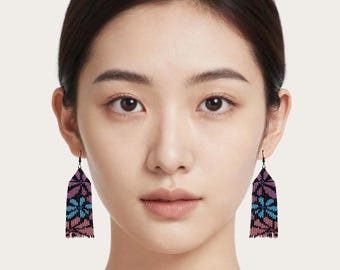 Abstract Floral Multi Colored Women's Fringe Earrings: Hand Beaded Jewelry, Charmed By Rebecca