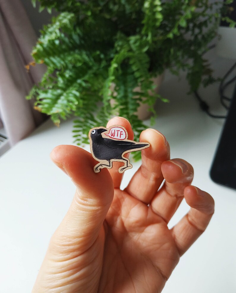 Wooden Pins Pair Derpy Crows