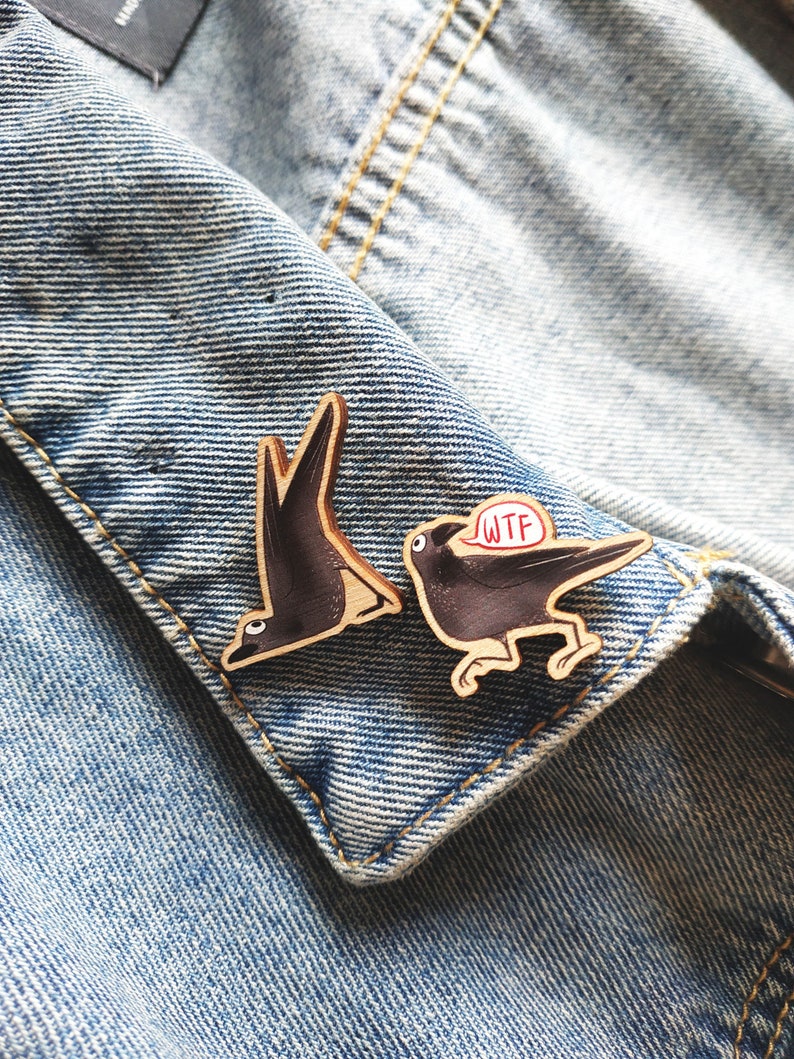 Wooden Pins Pair Derpy Crows