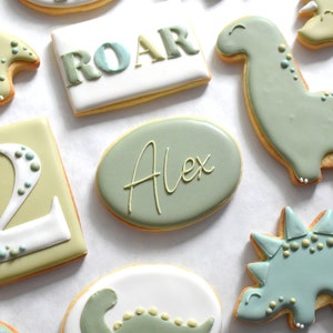 Green Dinosaur Birthday/Baby Shower Royal Icing Sugar Cookies - Individually Wrapped - Customizable - Regular/Gluten-Free Friendly Options