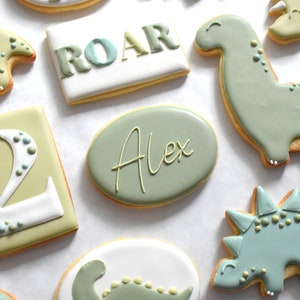 Green Dinosaur Birthday/Baby Shower Royal Icing Sugar Cookies Regular, Vegan/GF/Gluten-Free Vegan Friendly Options Individually Wrapped image 1