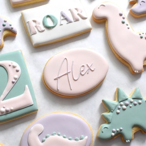 Pink Dinosaur Birthday/Baby Shower Royal Icing Sugar Cookies - Individually Wrapped - Customizable - Regular/Gluten-Free Friendly Options