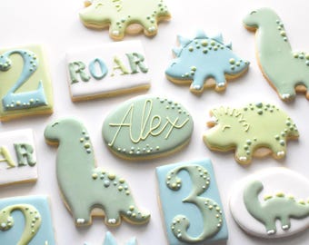 Dinosaur Birthday / Baby Shower Sugar Cookies - Customizable - Individually Wrapped - Regular / Gluten-Free Friendly Options