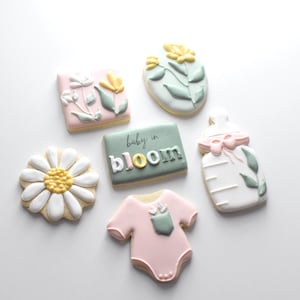 Baby In Bloom/Floral Baby Shower Royal Icing Sugar Cookies - Individually Wrapped - Customizable - Regular/Gluten-Free Friendly Options