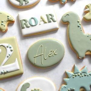 Green Dinosaur Birthday/Baby Shower Royal Icing Sugar Cookies Regular, Vegan/GF/Gluten-Free Vegan Friendly Options Individually Wrapped image 2