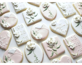Galletas de azúcar con diseño floral para bodas o despedidas de soltera - Personalizables - Envueltas individualmente - Opciones regulares y sin gluten