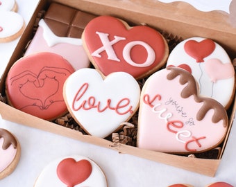 6 Piece Valentine's Day Royal Icing Cookie Gift Box (2 mini 4 reg sized) - Regular, Vegan/GF/Gluten-Free Vegan Friendly Options