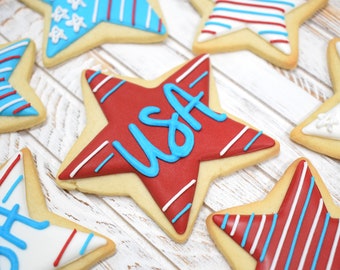 Patriotic Royal Icing Sugar Cookies - Regular,Vegan/Gluten-Free/Gluten-Vegan Friendly Options - Individually Wrapped Many Flavors Available