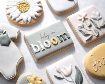 Floral Baby Shower/Baby In Bloom Royal Icing Sugar Cookies - Regular, Vegan/Gluten-Free/Gluten-Vegan Friendly Options - Individually Wrapped