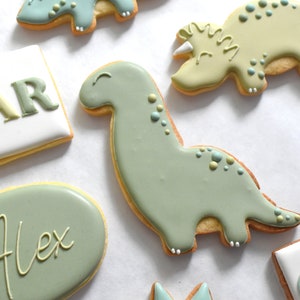 Green Dinosaur Birthday/Baby Shower Royal Icing Sugar Cookies Regular, Vegan/GF/Gluten-Free Vegan Friendly Options Individually Wrapped image 4